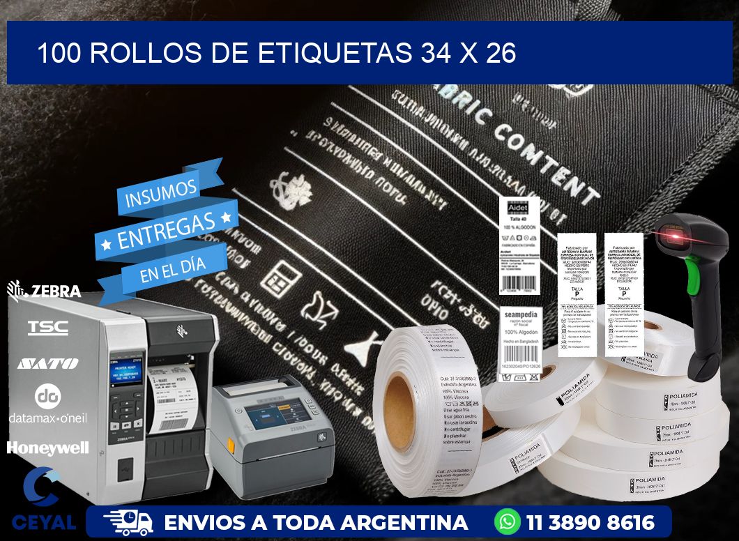 100 ROLLOS DE ETIQUETAS 34 x 26