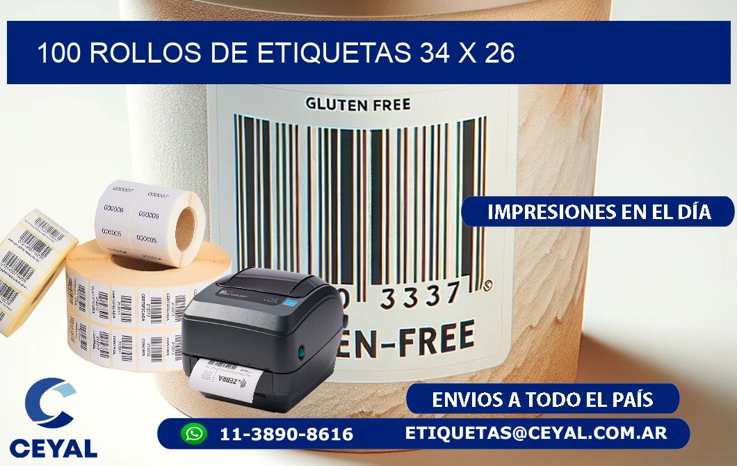 100 ROLLOS DE ETIQUETAS 34 x 26