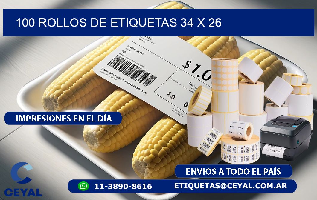 100 ROLLOS DE ETIQUETAS 34 x 26