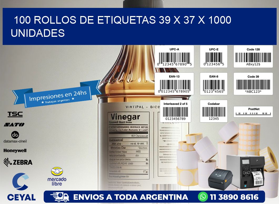 100 ROLLOS DE ETIQUETAS 39 x 37 X 1000 UNIDADES