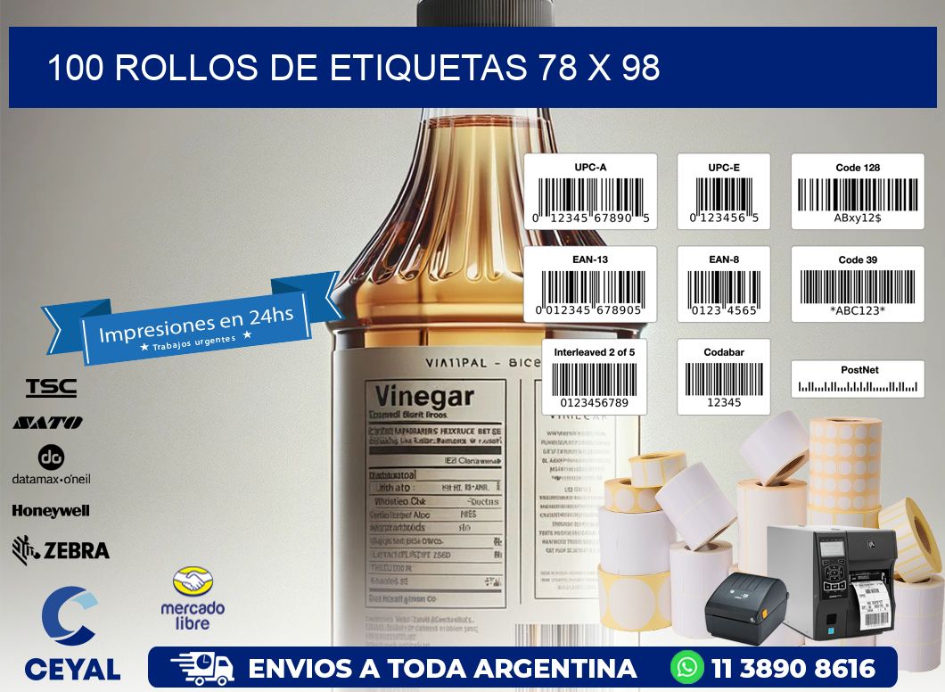 100 ROLLOS DE ETIQUETAS 78 x 98