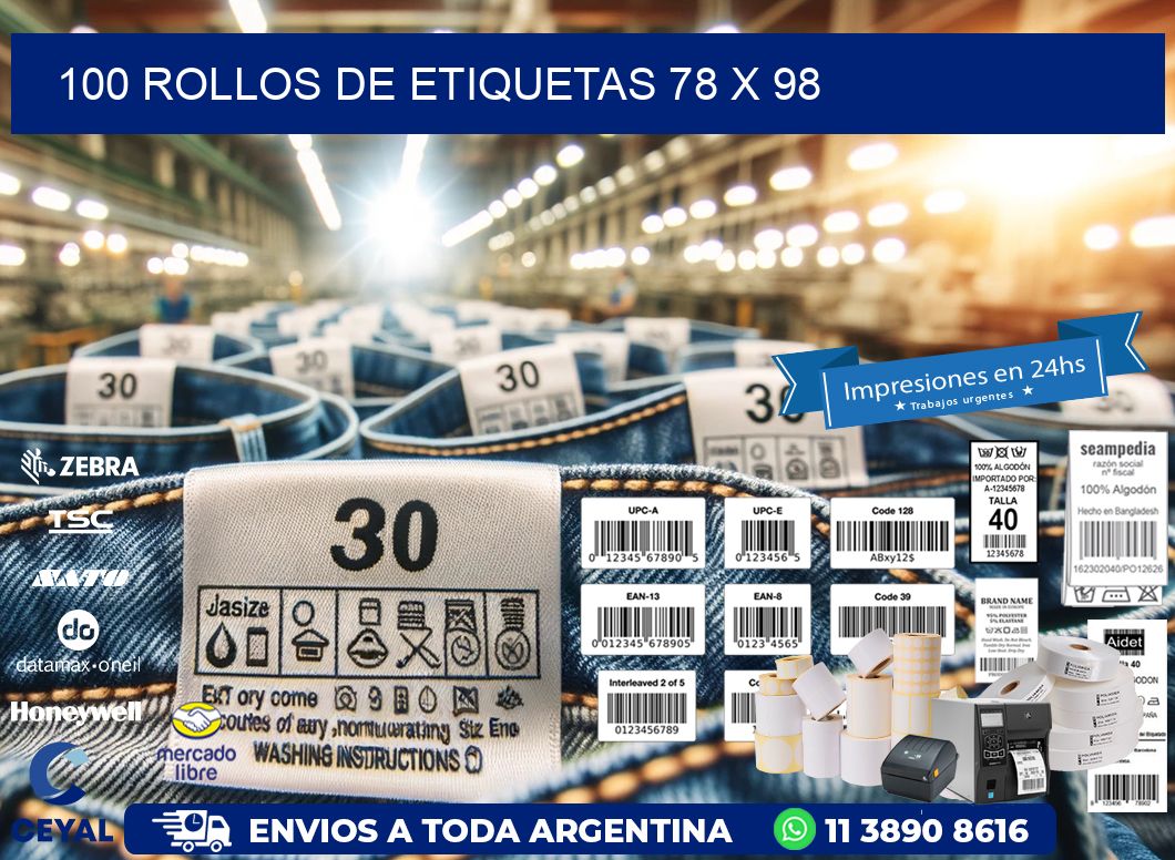 100 ROLLOS DE ETIQUETAS 78 x 98