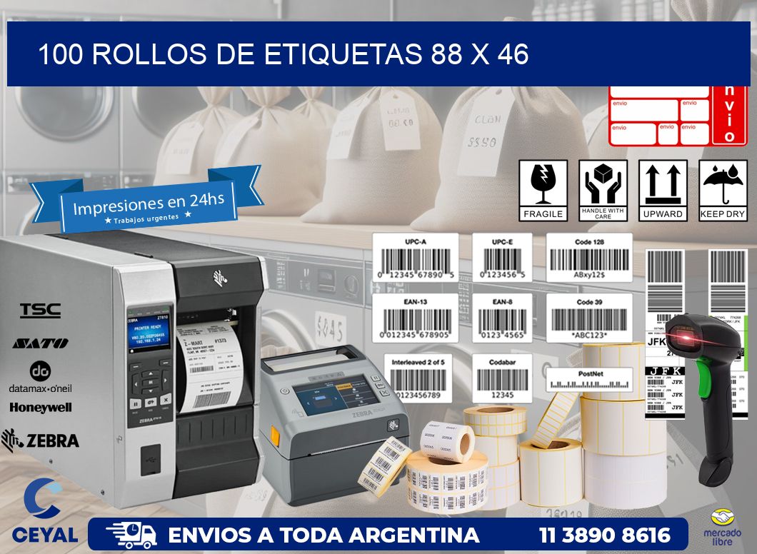 100 ROLLOS DE ETIQUETAS 88 x 46