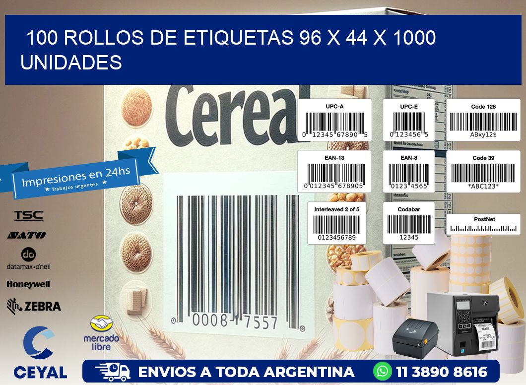 100 ROLLOS DE ETIQUETAS 96 x 44 X 1000 UNIDADES