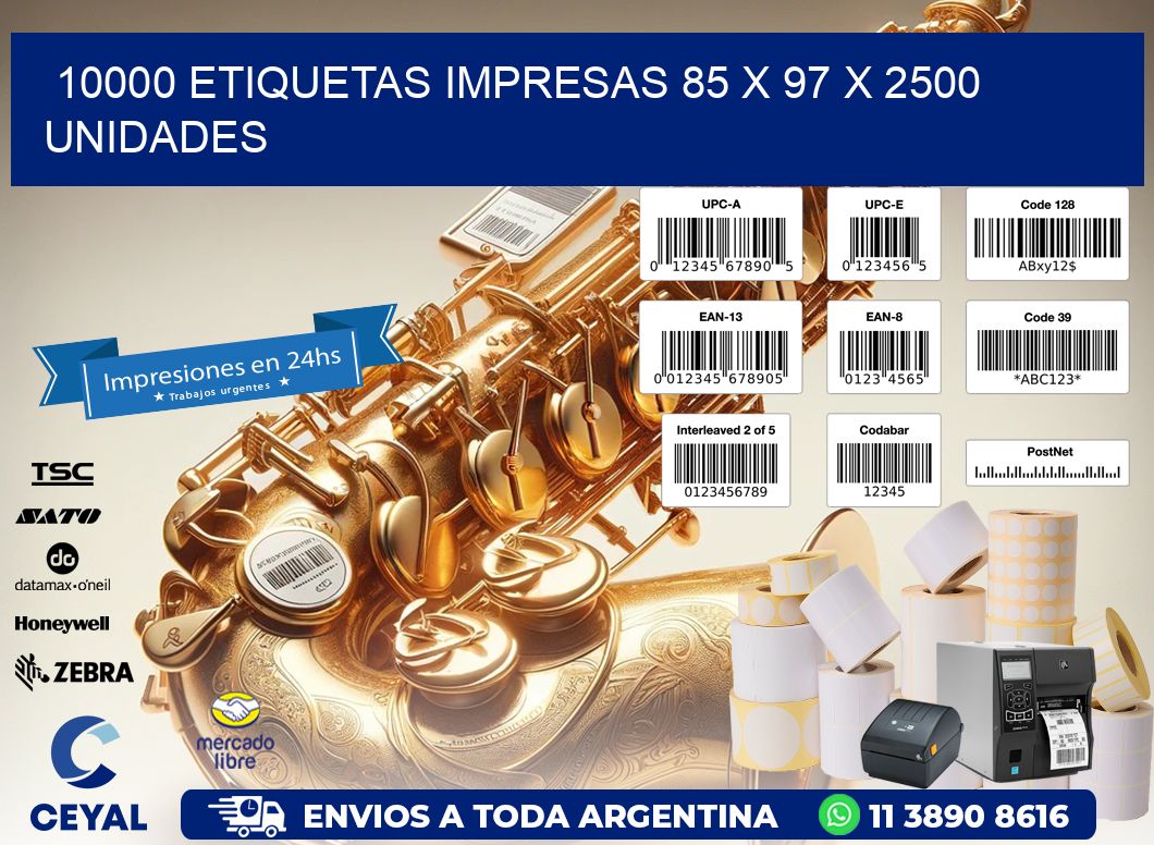 10000 ETIQUETAS IMPRESAS 85 x 97 X 2500 UNIDADES