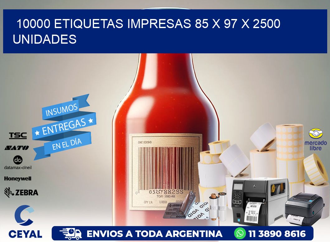 10000 ETIQUETAS IMPRESAS 85 x 97 X 2500 UNIDADES