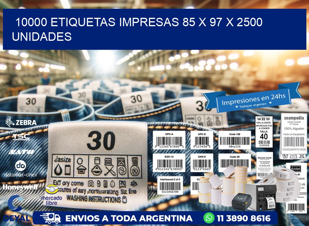 10000 ETIQUETAS IMPRESAS 85 x 97 X 2500 UNIDADES