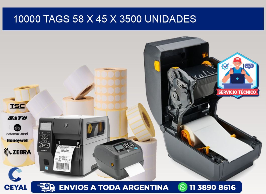 10000 TAGS 58 x 45 X 3500 UNIDADES