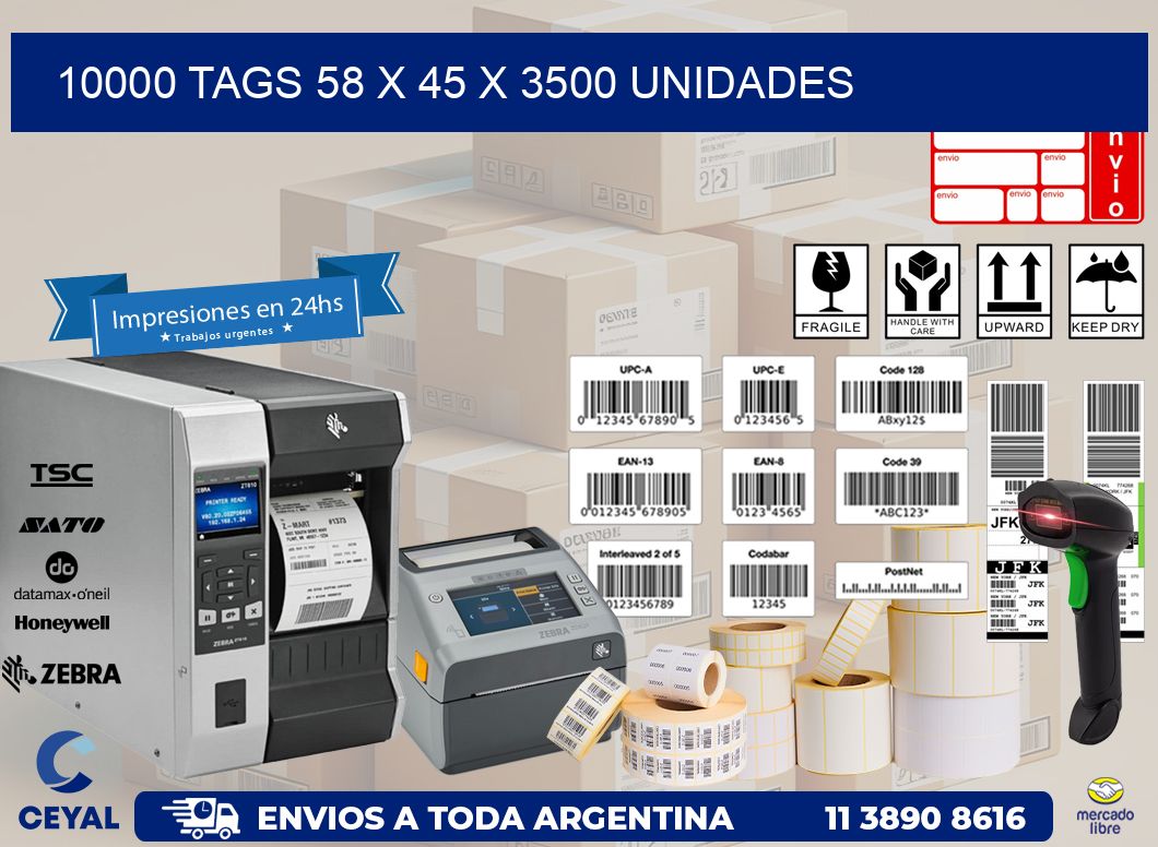 10000 TAGS 58 x 45 X 3500 UNIDADES