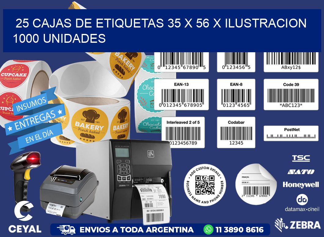 25 CAJAS DE ETIQUETAS 35 x 56 X ILUSTRACION 1000 UNIDADES