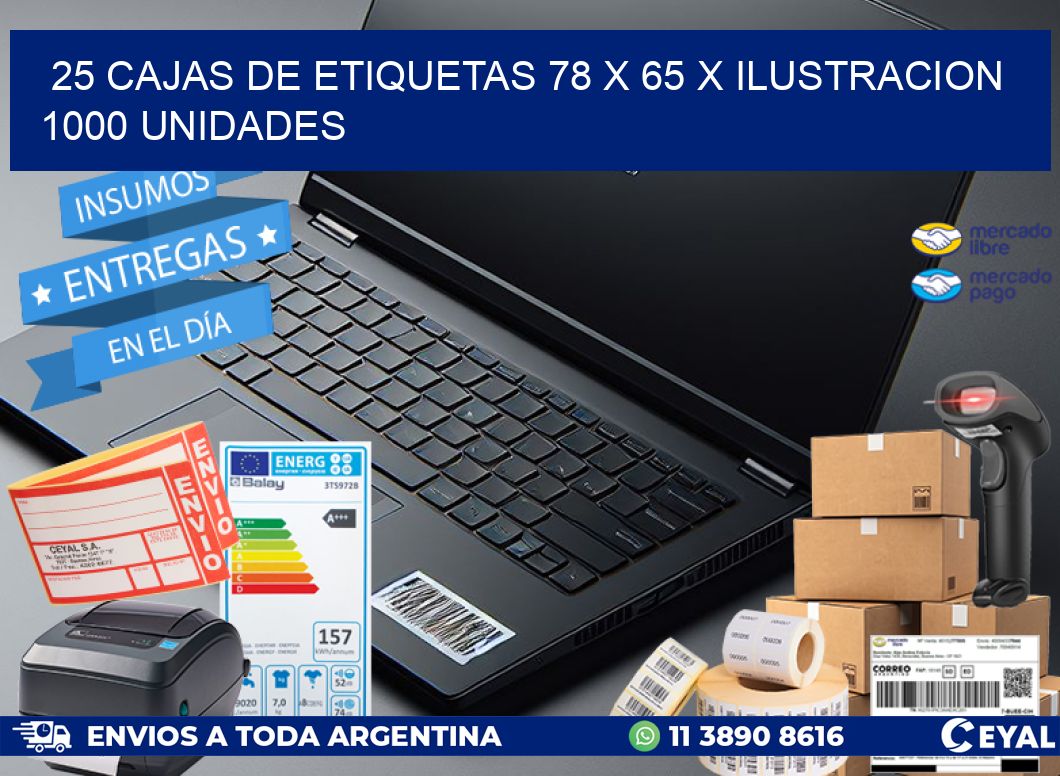 25 CAJAS DE ETIQUETAS 78 x 65 X ILUSTRACION 1000 UNIDADES