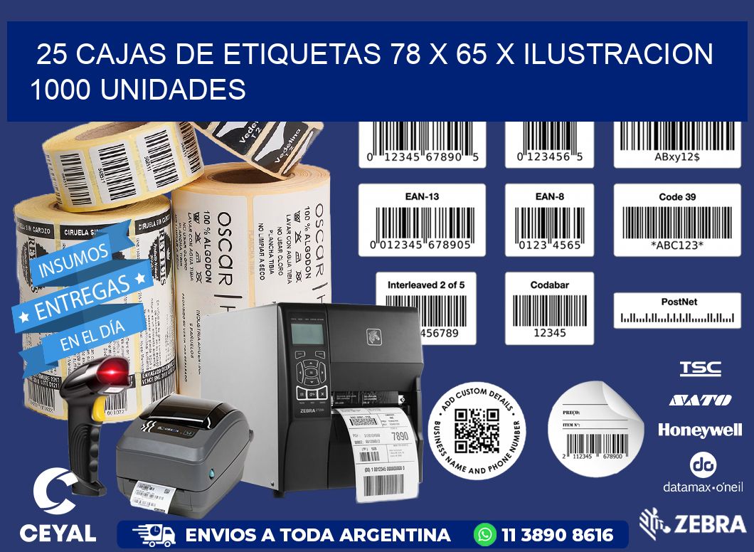 25 CAJAS DE ETIQUETAS 78 x 65 X ILUSTRACION 1000 UNIDADES