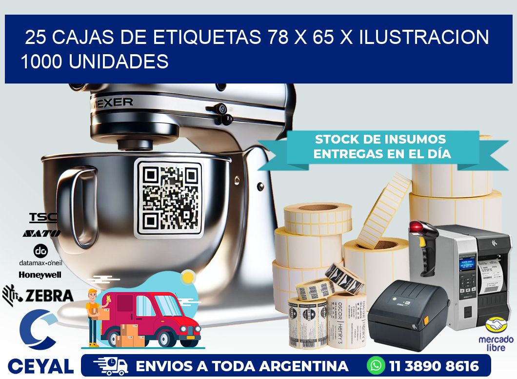 25 CAJAS DE ETIQUETAS 78 x 65 X ILUSTRACION 1000 UNIDADES