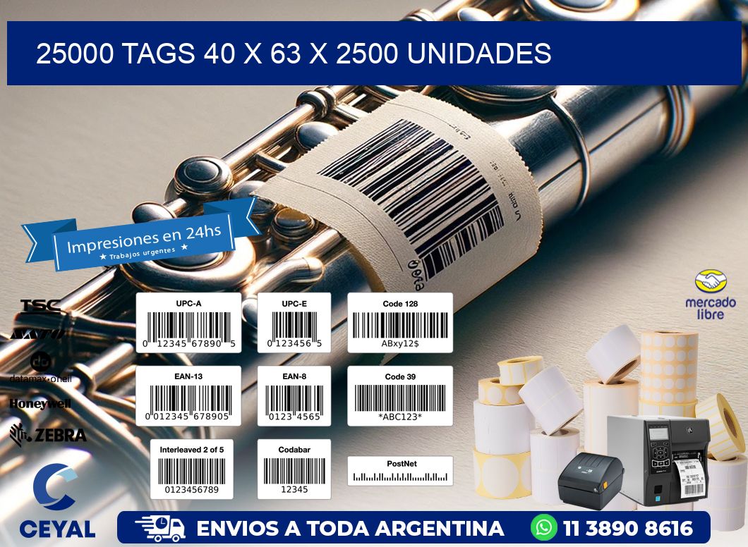 25000 TAGS 40 x 63 X 2500 UNIDADES