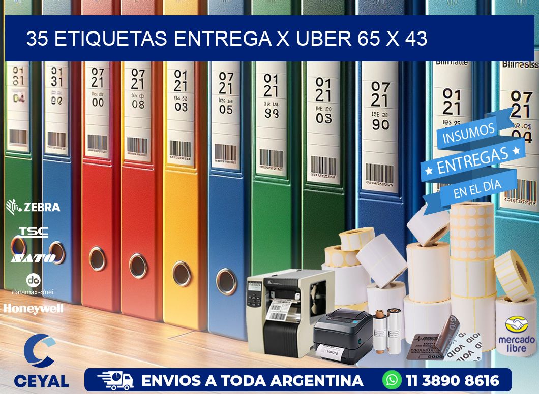 35 ETIQUETAS ENTREGA X UBER 65 x 43