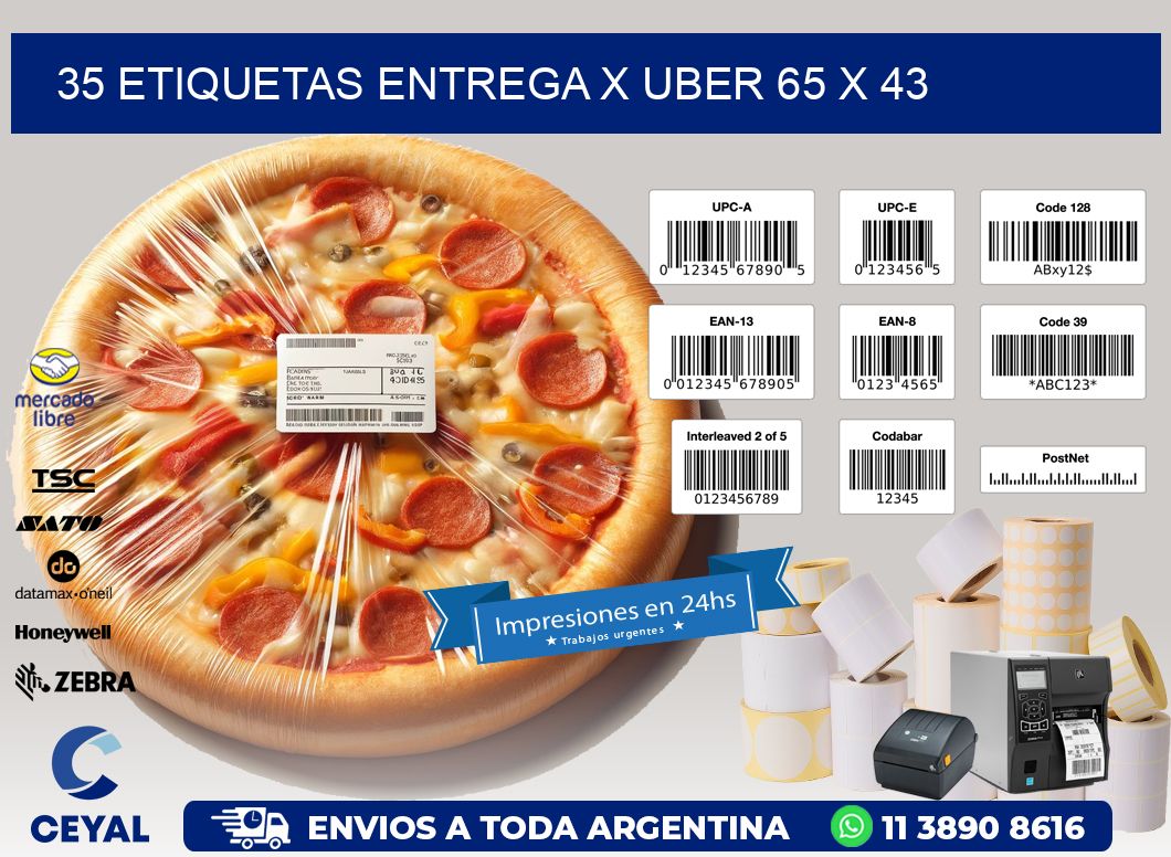 35 ETIQUETAS ENTREGA X UBER 65 x 43