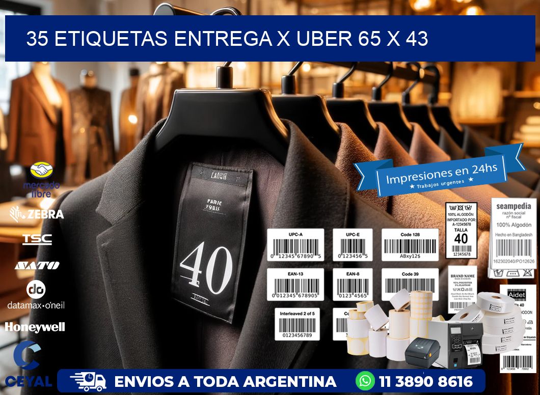 35 ETIQUETAS ENTREGA X UBER 65 x 43