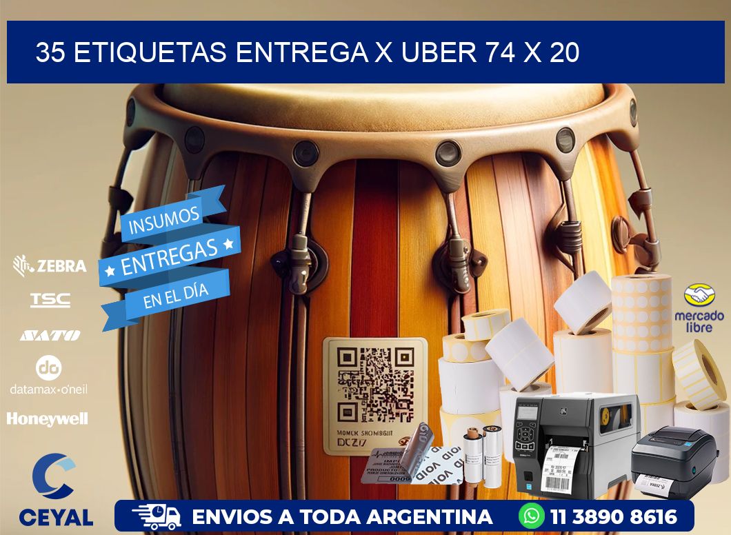 35 ETIQUETAS ENTREGA X UBER 74 x 20