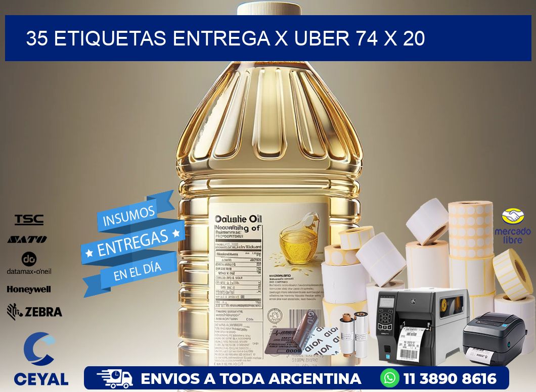 35 ETIQUETAS ENTREGA X UBER 74 x 20