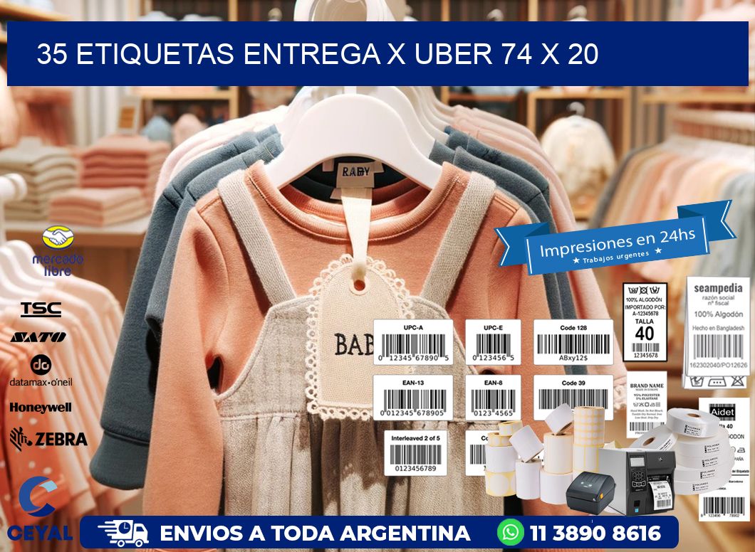 35 ETIQUETAS ENTREGA X UBER 74 x 20