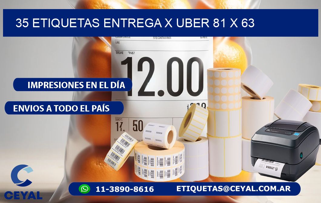 35 ETIQUETAS ENTREGA X UBER 81 x 63