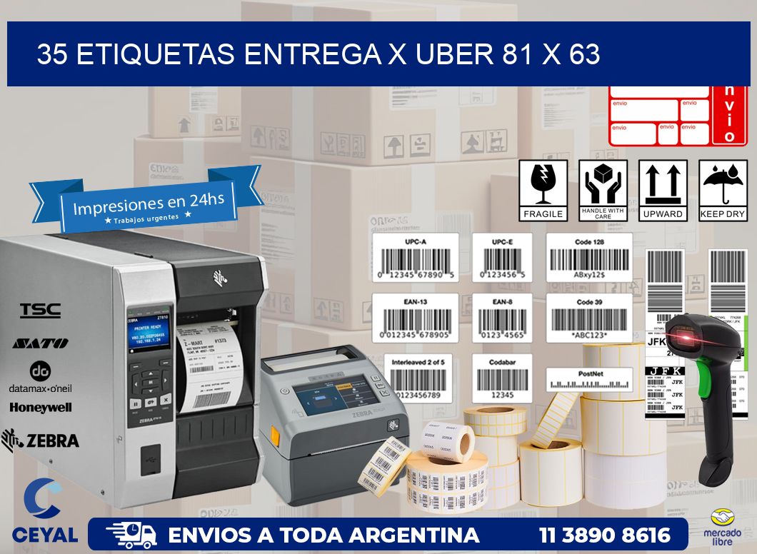 35 ETIQUETAS ENTREGA X UBER 81 x 63