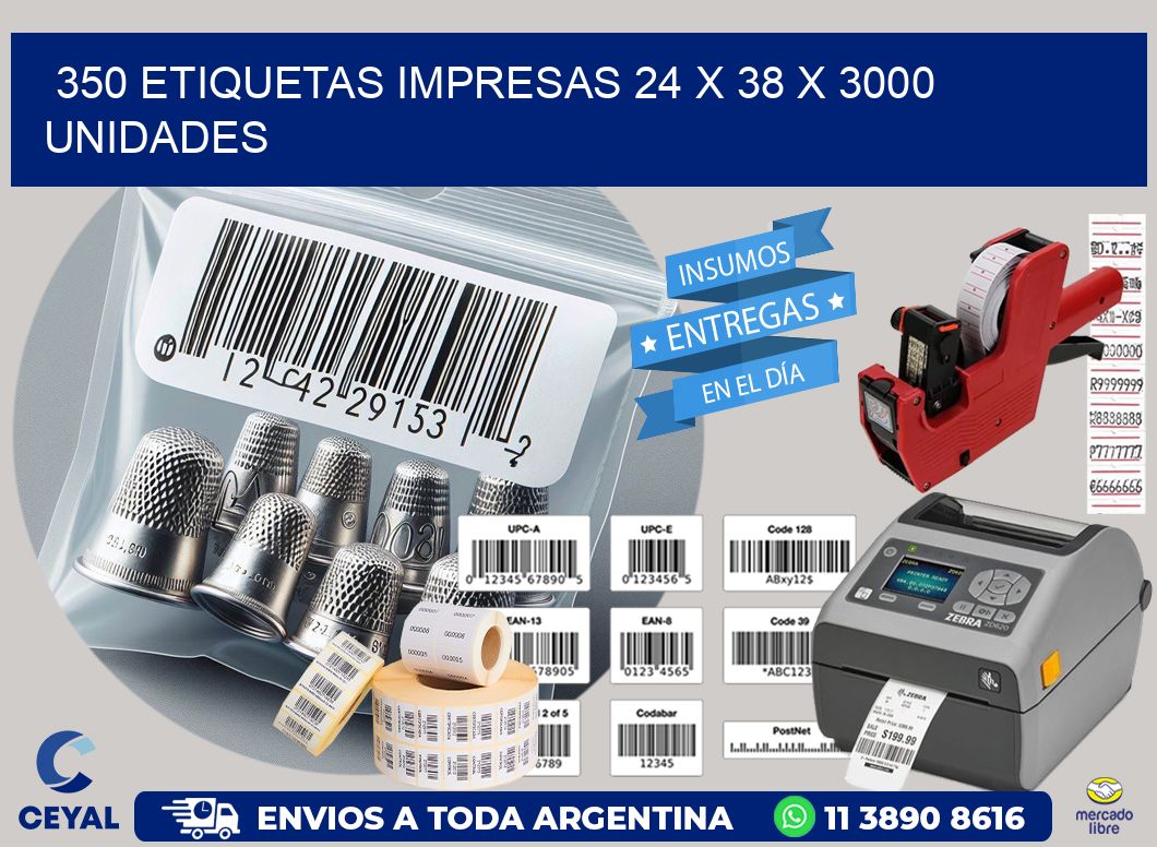 350 ETIQUETAS IMPRESAS 24 x 38 X 3000 UNIDADES