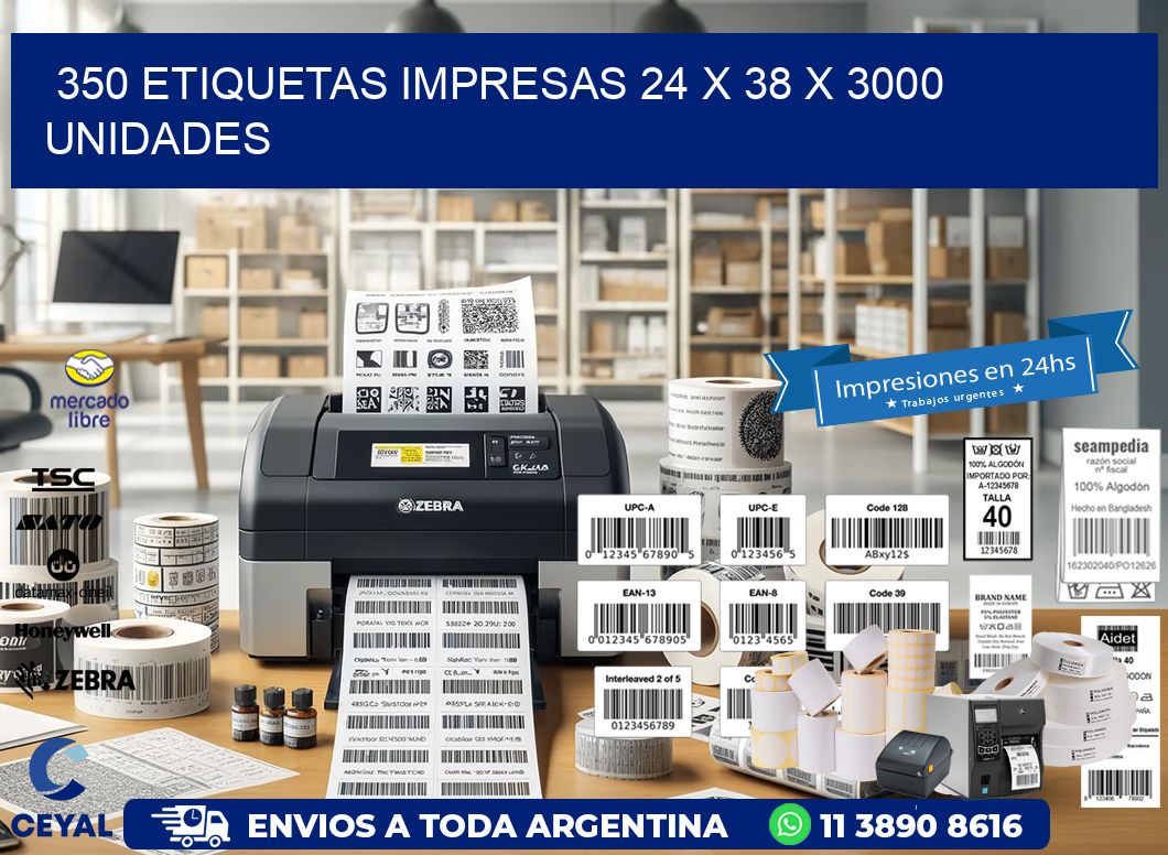 350 ETIQUETAS IMPRESAS 24 x 38 X 3000 UNIDADES