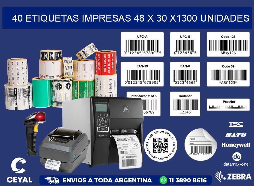 40 ETIQUETAS IMPRESAS 48 x 30 X1300 UNIDADES