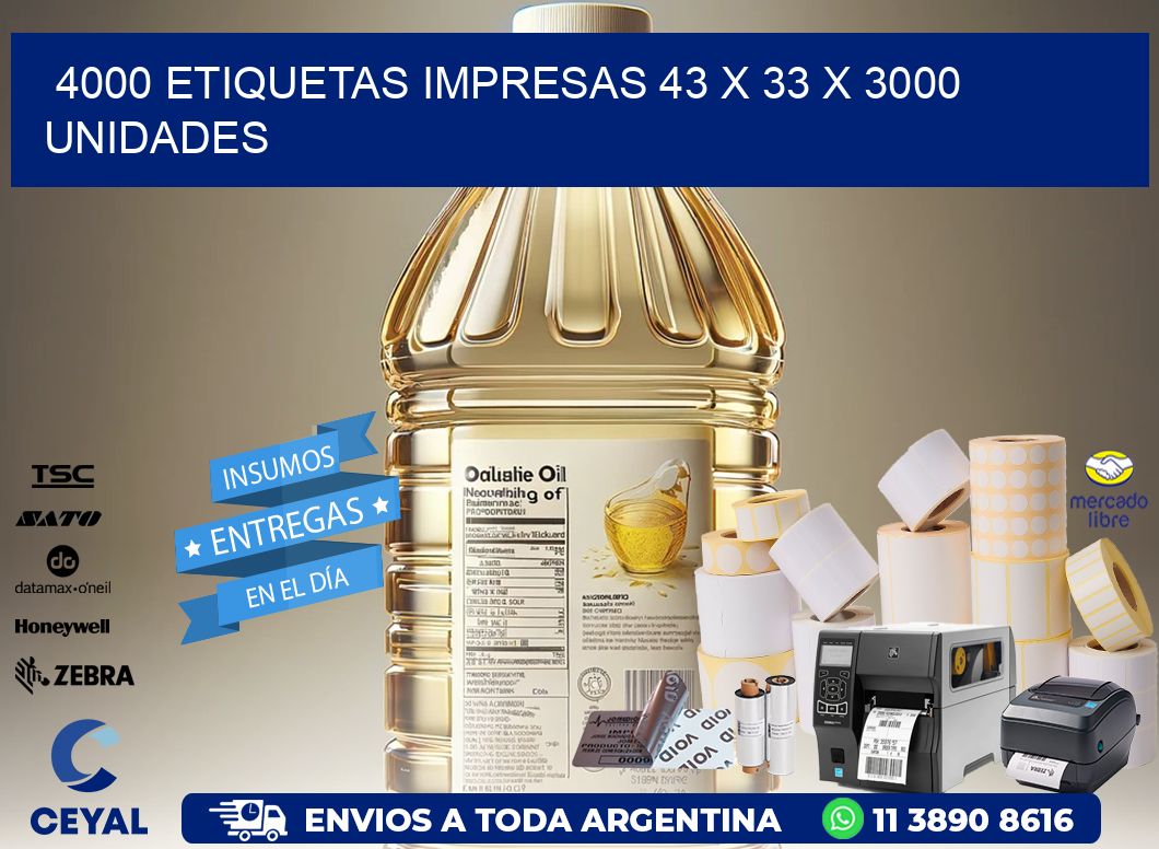 4000 ETIQUETAS IMPRESAS 43 x 33 X 3000 UNIDADES