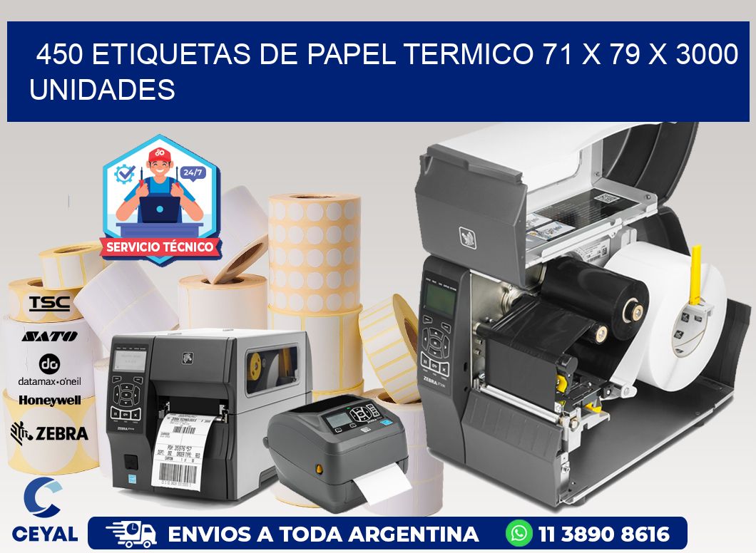 450 ETIQUETAS DE PAPEL TERMICO 71 x 79 X 3000 UNIDADES