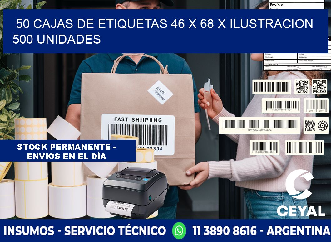 50 CAJAS DE ETIQUETAS 46 x 68 X ILUSTRACION 500 UNIDADES