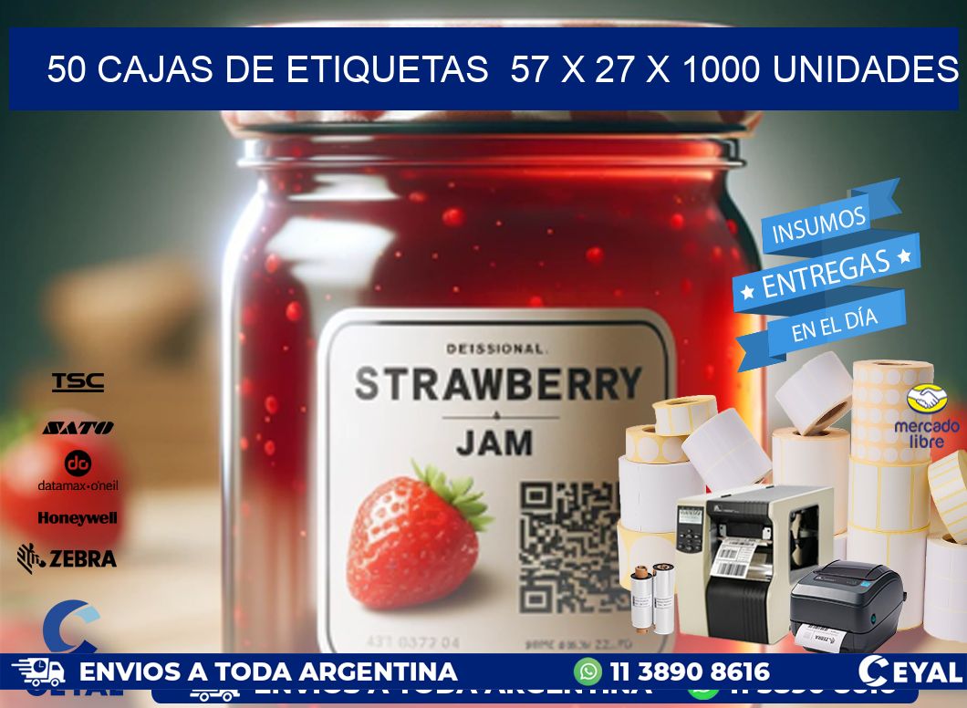 50 CAJAS DE ETIQUETAS  57 x 27 X 1000 UNIDADES