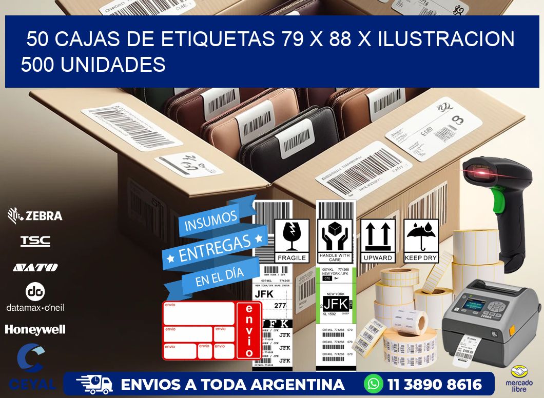 50 CAJAS DE ETIQUETAS 79 x 88 X ILUSTRACION 500 UNIDADES