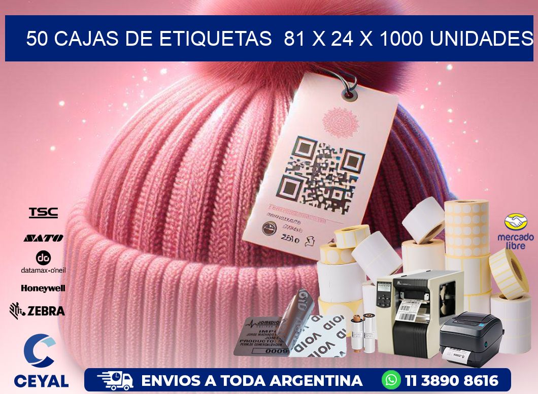 50 CAJAS DE ETIQUETAS  81 x 24 X 1000 UNIDADES