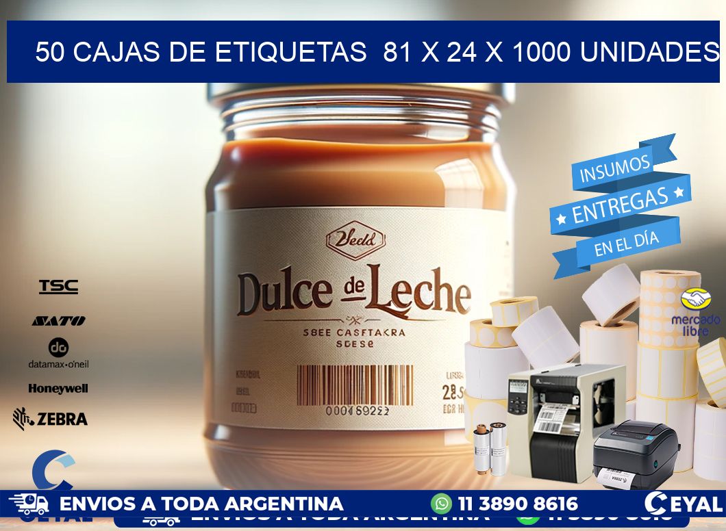 50 CAJAS DE ETIQUETAS  81 x 24 X 1000 UNIDADES