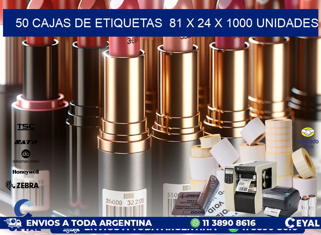 50 CAJAS DE ETIQUETAS  81 x 24 X 1000 UNIDADES