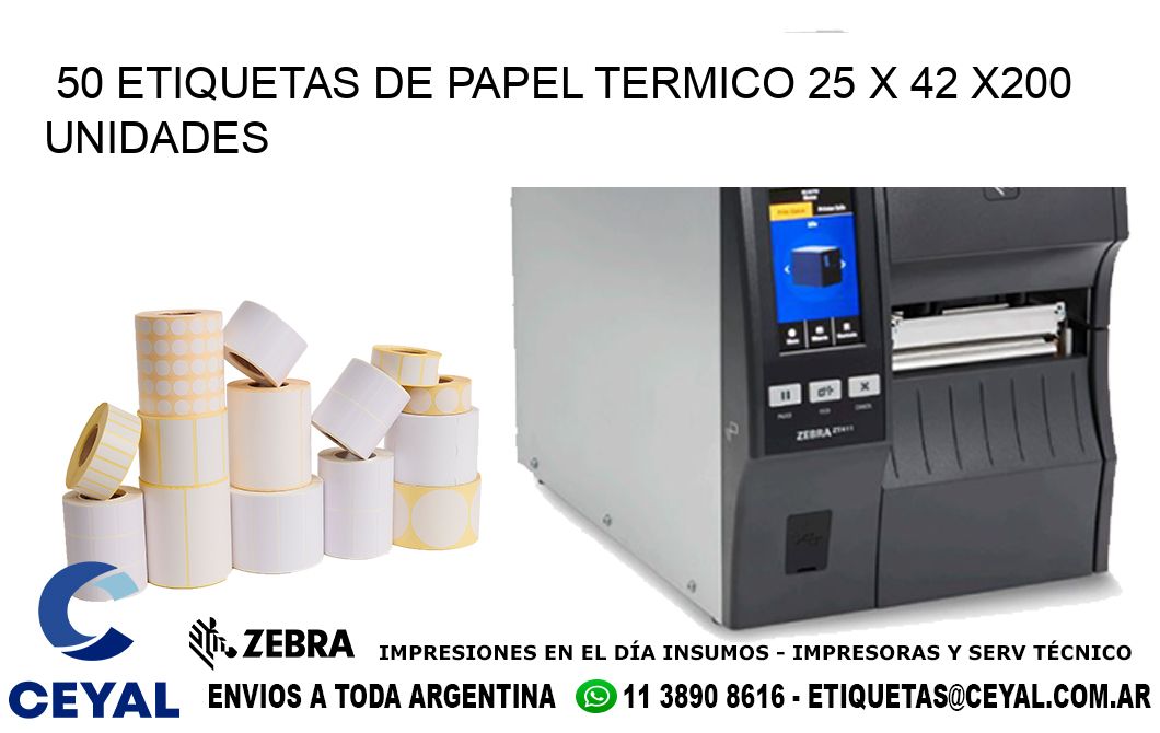 50 ETIQUETAS DE PAPEL TERMICO 25 x 42 x200 UNIDADES