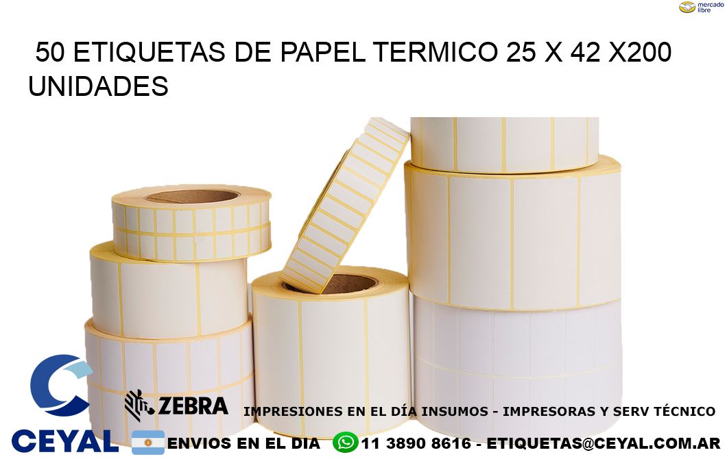 50 ETIQUETAS DE PAPEL TERMICO 25 x 42 x200 UNIDADES