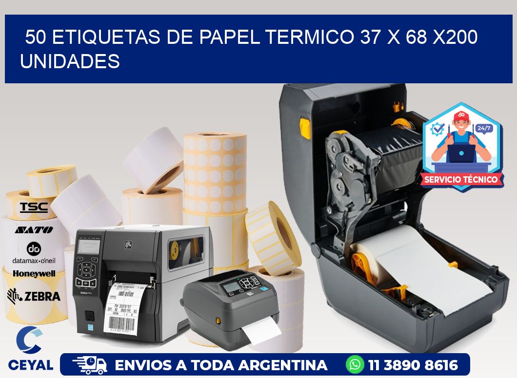 50 ETIQUETAS DE PAPEL TERMICO 37 x 68 x200 UNIDADES