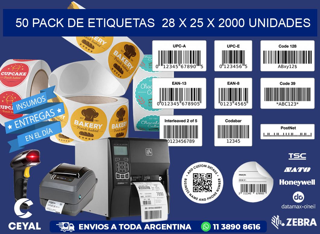 50 PACK DE ETIQUETAS  28 x 25 X 2000 UNIDADES