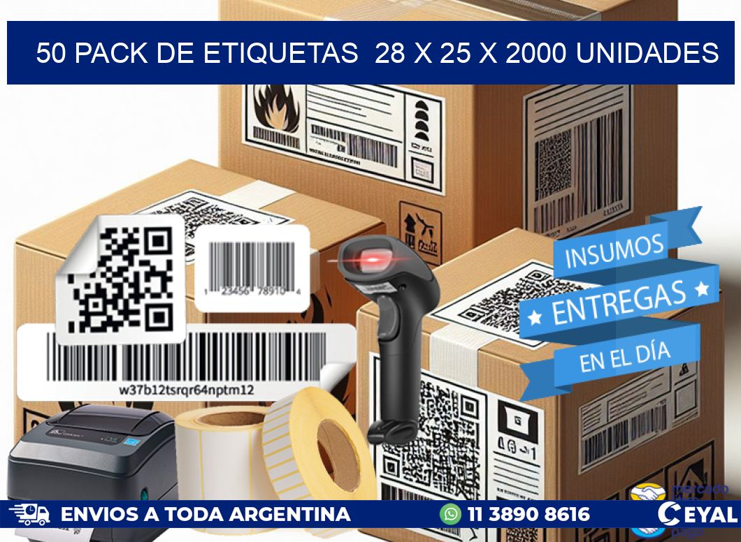 50 PACK DE ETIQUETAS  28 x 25 X 2000 UNIDADES