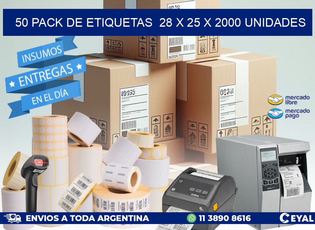 50 PACK DE ETIQUETAS  28 x 25 X 2000 UNIDADES