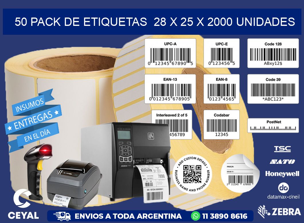 50 PACK DE ETIQUETAS  28 x 25 X 2000 UNIDADES