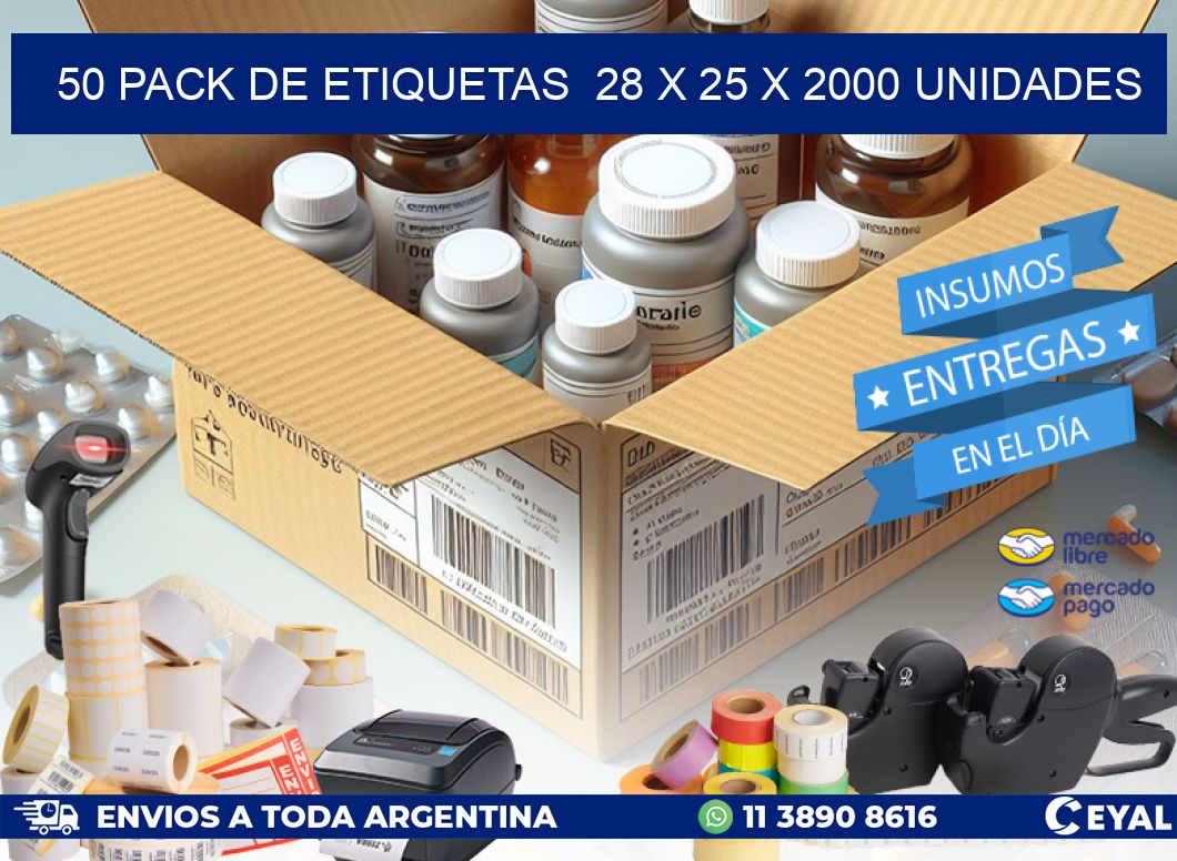 50 PACK DE ETIQUETAS  28 x 25 X 2000 UNIDADES