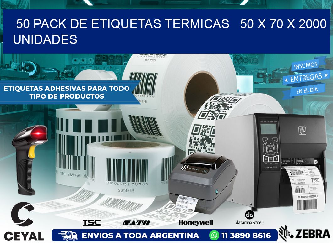 50 PACK DE ETIQUETAS TERMICAS   50 x 70 X 2000 UNIDADES