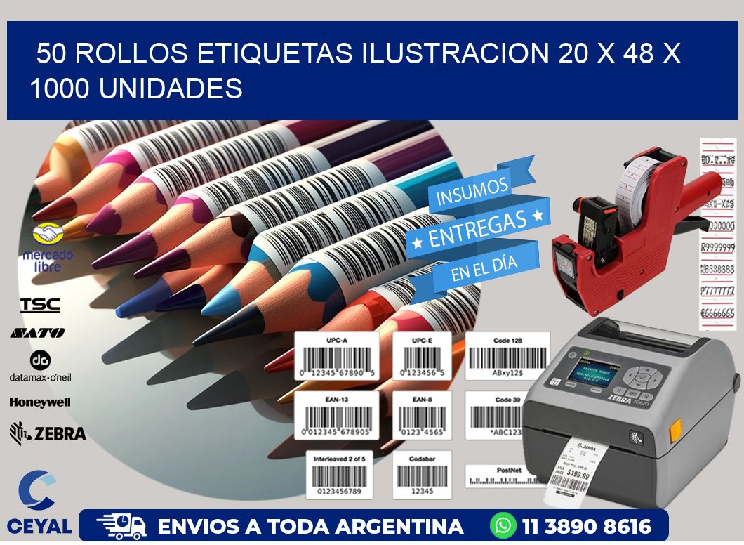 50 ROLLOS ETIQUETAS ILUSTRACION 20 x 48 X 1000 UNIDADES