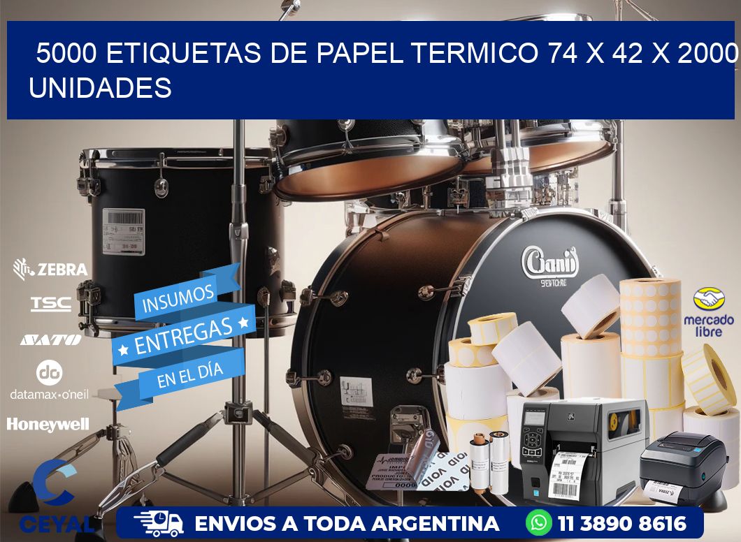 5000 ETIQUETAS DE PAPEL TERMICO 74 x 42 X 2000 UNIDADES