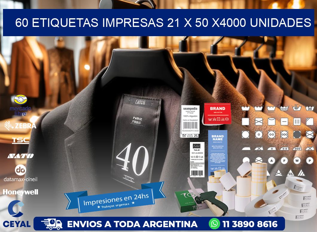 60 ETIQUETAS IMPRESAS 21 x 50 X4000 UNIDADES