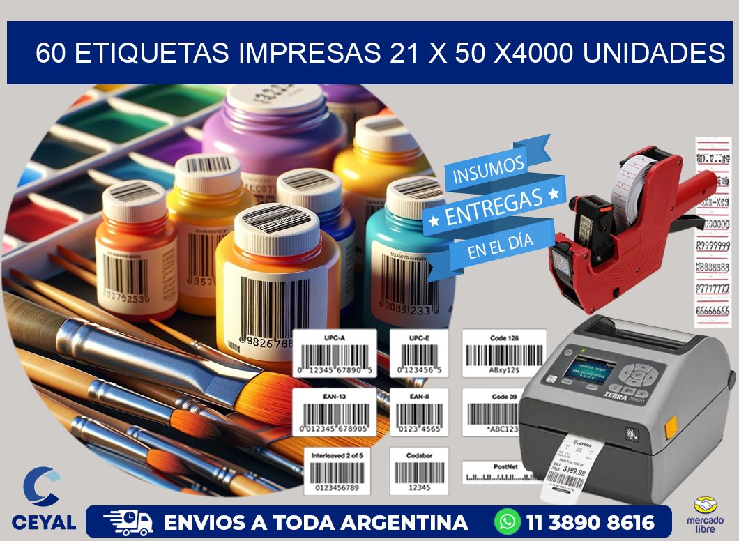 60 ETIQUETAS IMPRESAS 21 x 50 X4000 UNIDADES